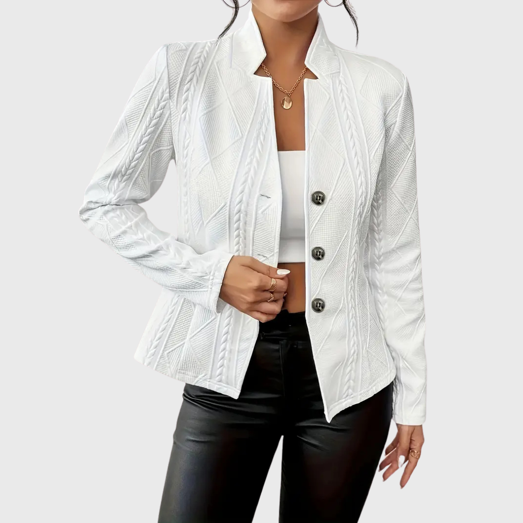 Dames Blazer met Knoopsluiting en Licht Getailleerde Pasvorm Wit
