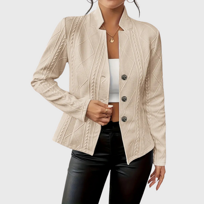 Dames Blazer met Knoopsluiting en Licht Getailleerde Pasvorm Beige