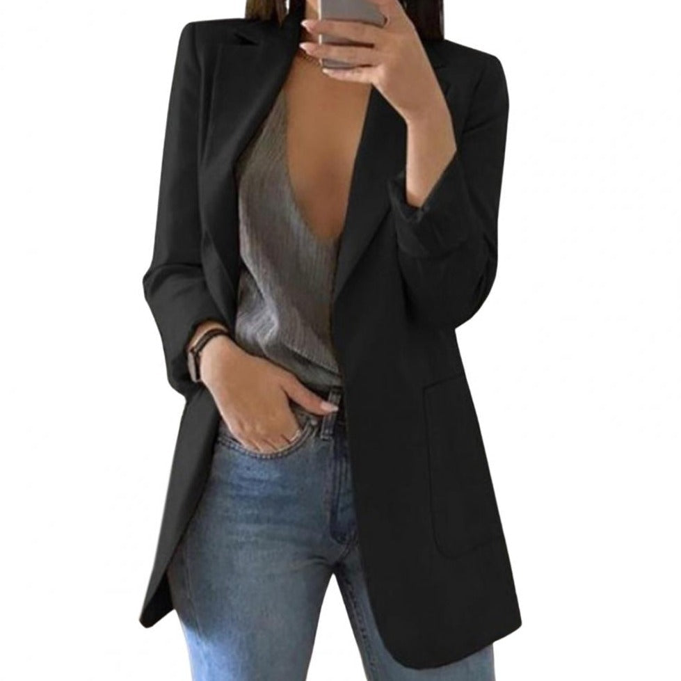 Dames Blazer met Slim Fit en Open Voorkant Zwart