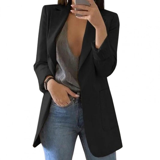Dames Blazer met Slim Fit en Open Voorkant Zwart