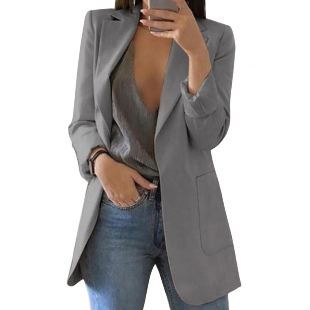 Dames Blazer met Slim Fit en Open Voorkant Grijs