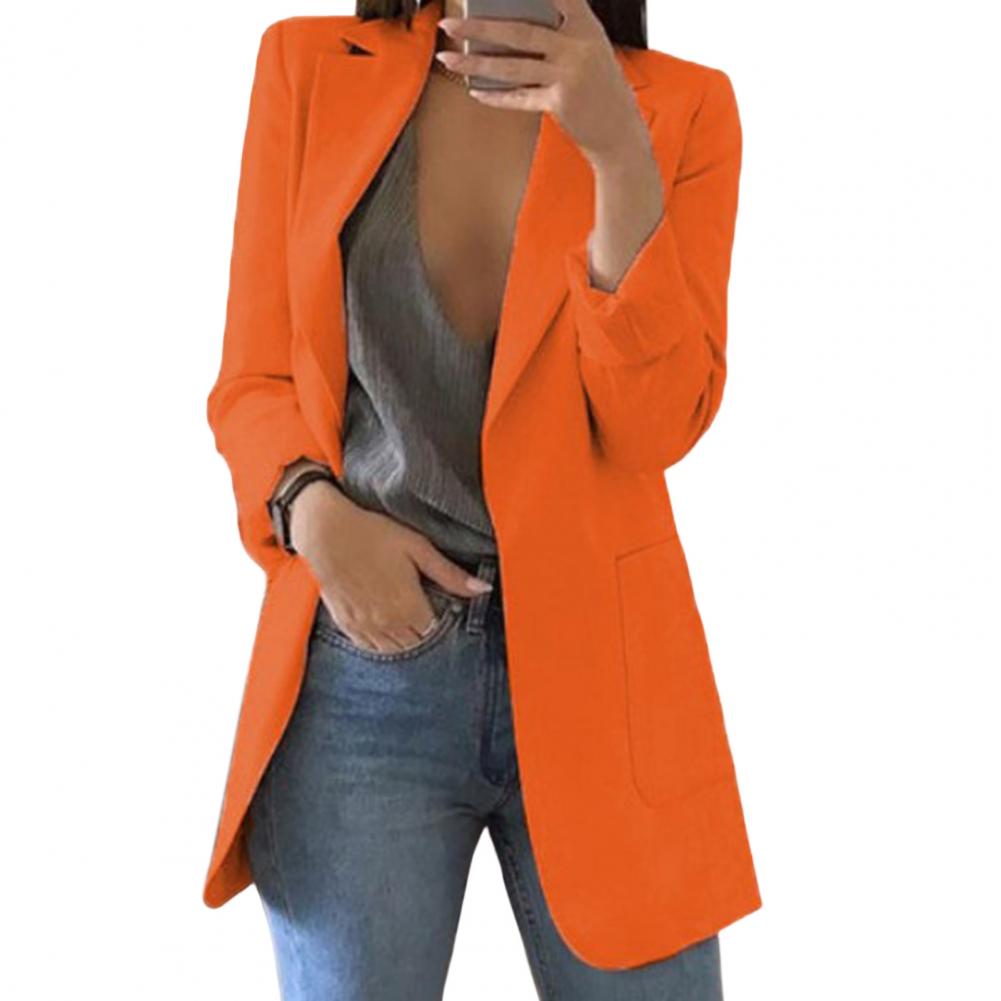 Dames Blazer met Slim Fit en Open Voorkant Oranje