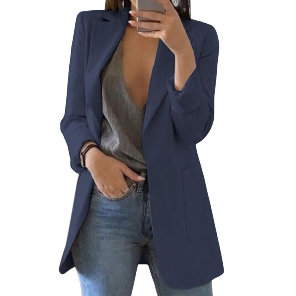 Dames Blazer met Slim Fit en Open Voorkant Marineblauw