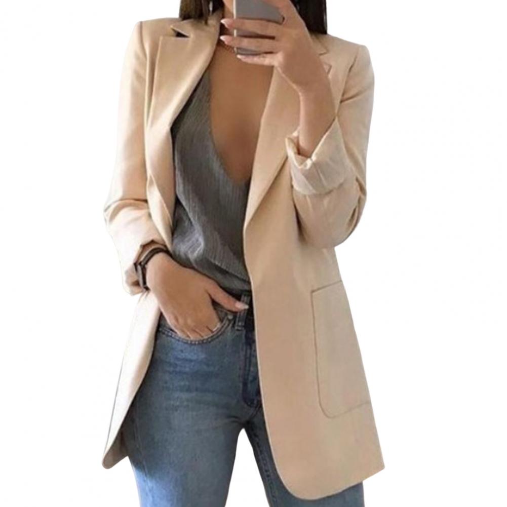 Dames Blazer met Slim Fit en Open Voorkant Abrikoos