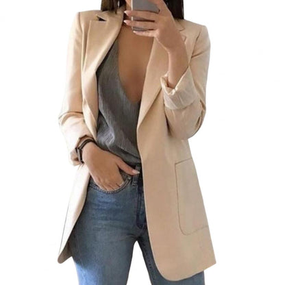 Dames Blazer met Slim Fit en Open Voorkant Abrikoos