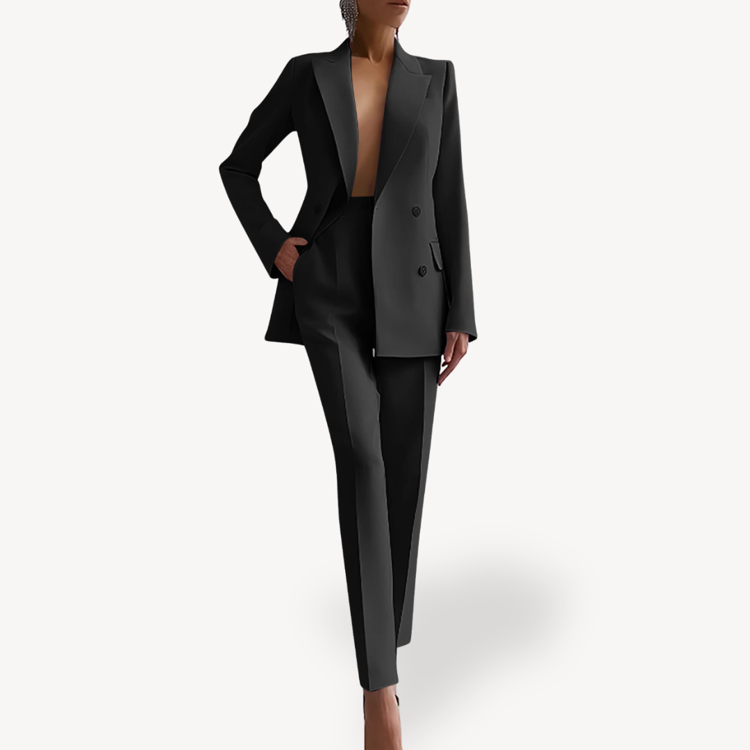 Dames Blazer Set met Lange Mouwen en Pantalon Zwart