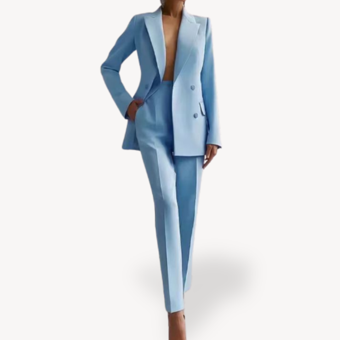 Dames Blazer Set met Lange Mouwen en Pantalon Lichtblauw