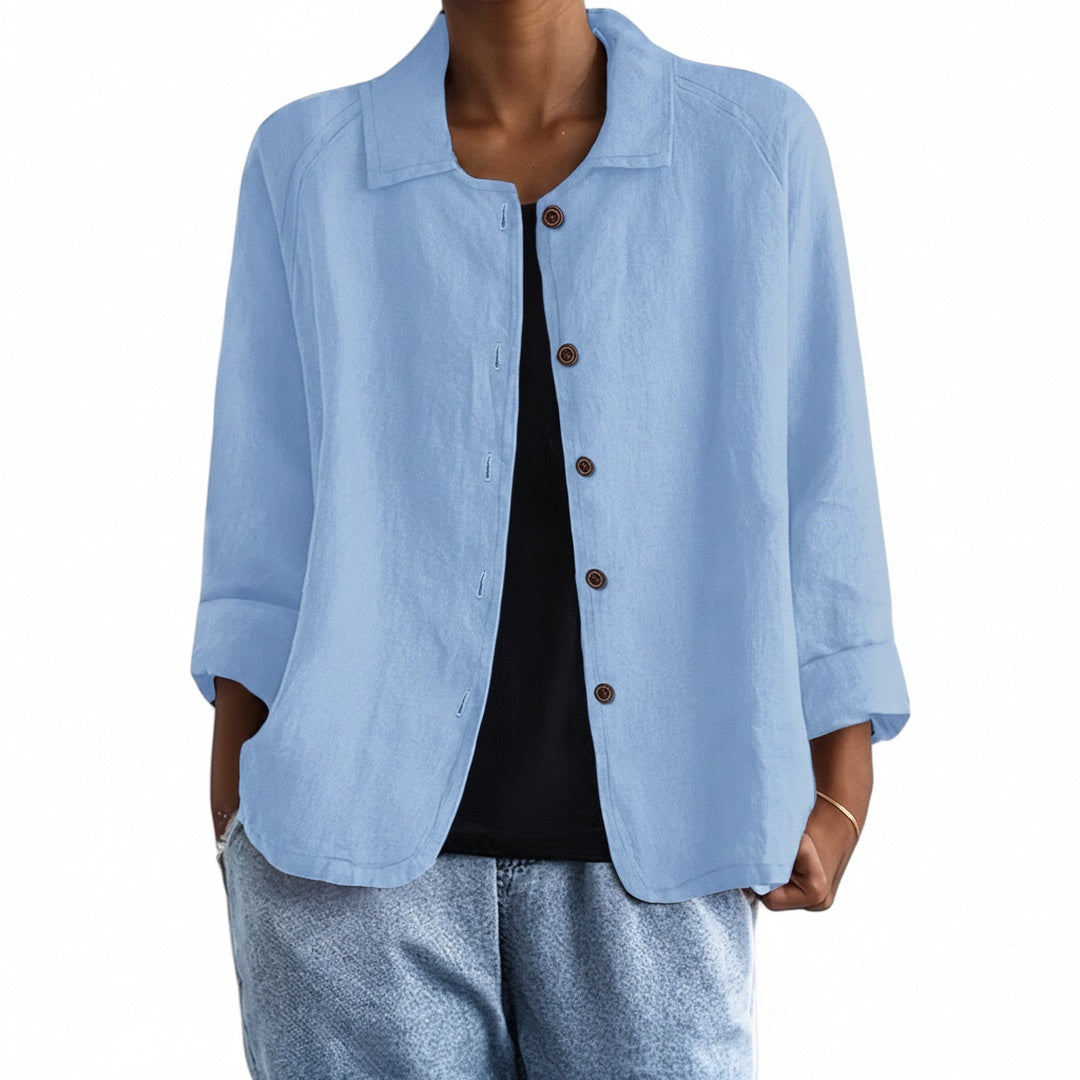 Dames Blouse Lange Mouw met Spreidkraag en Knoopsluiting