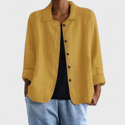 Dames Blouse Lange Mouw met Spreidkraag en Knoopsluiting