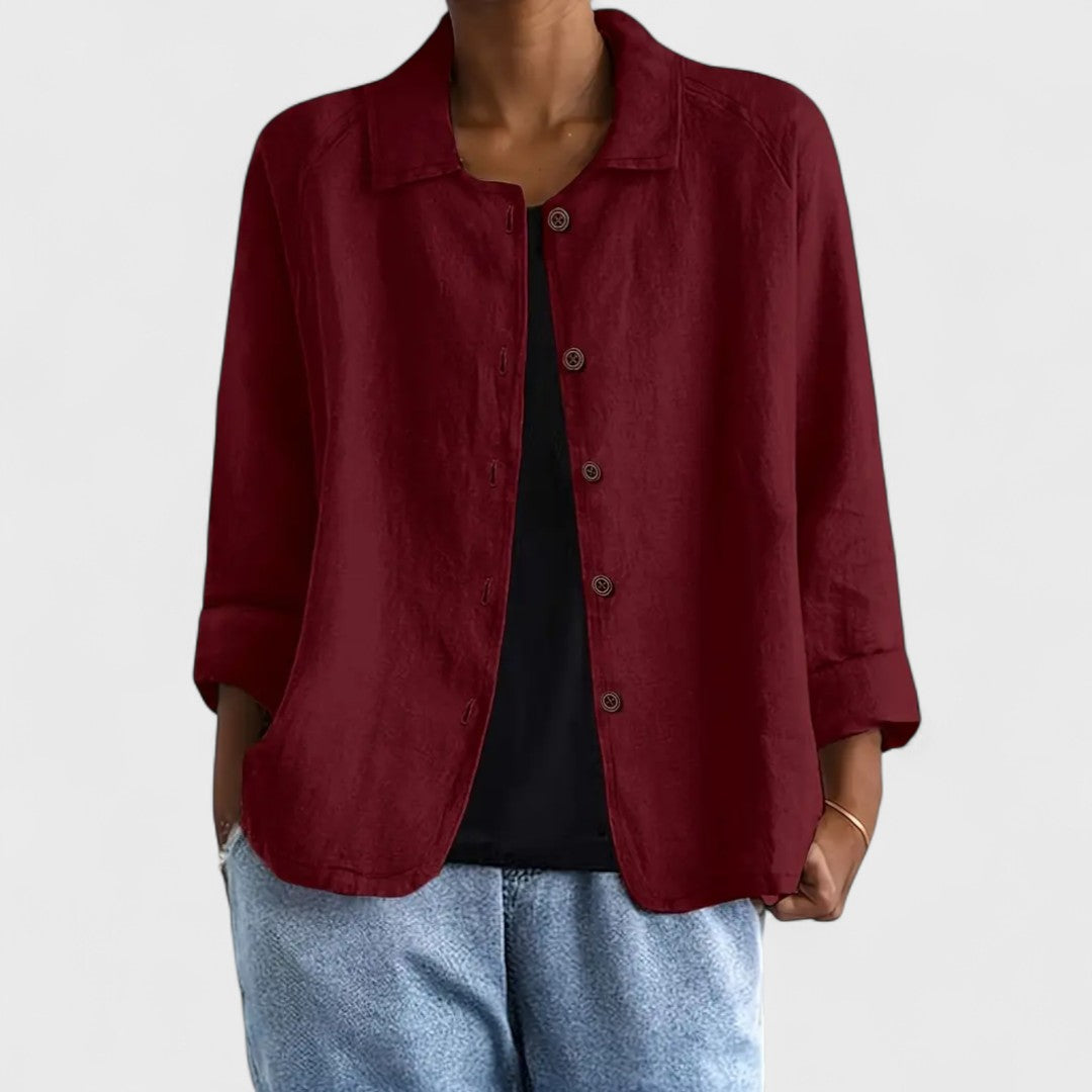 Dames Blouse Lange Mouw met Spreidkraag en Knoopsluiting