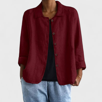 Dames Blouse Lange Mouw met Spreidkraag en Knoopsluiting