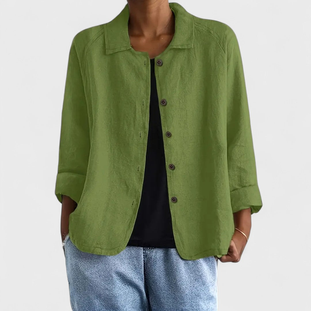 Dames Blouse Lange Mouw met Spreidkraag en Knoopsluiting