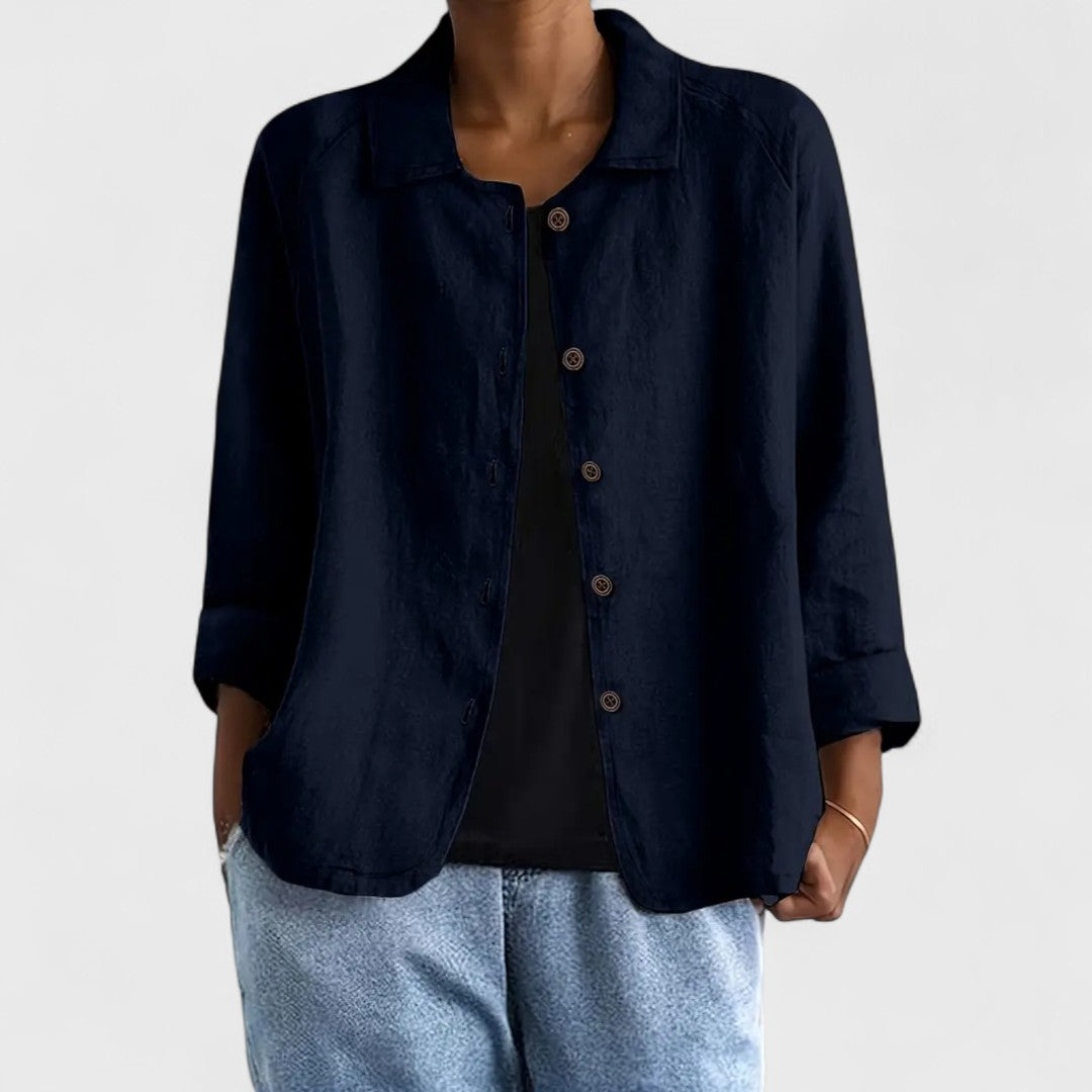 Dames Blouse Lange Mouw met Spreidkraag en Knoopsluiting