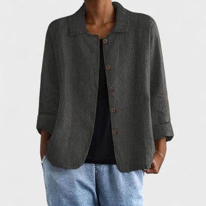 Dames Blouse Lange Mouw met Spreidkraag en Knoopsluiting