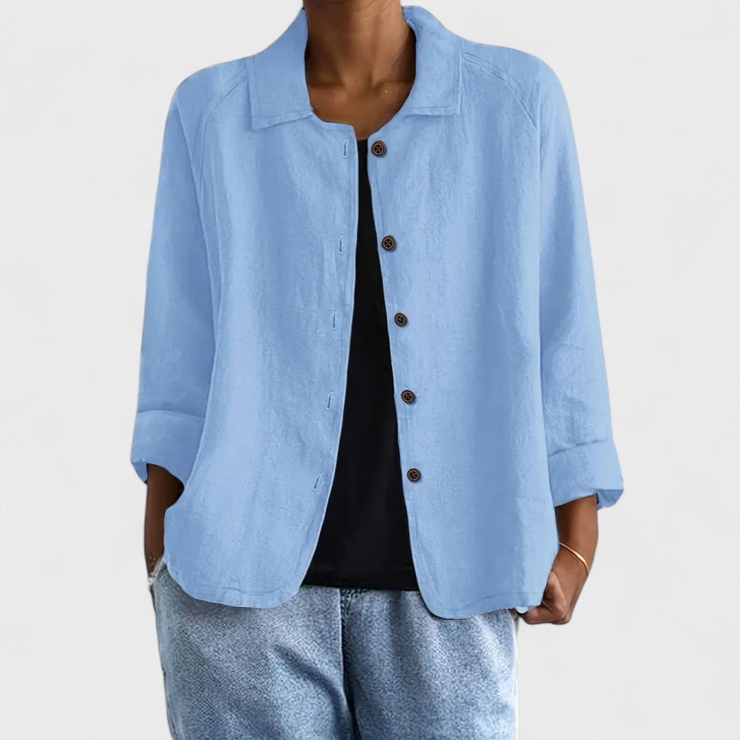 Dames Blouse Lange Mouw met Spreidkraag en Knoopsluiting