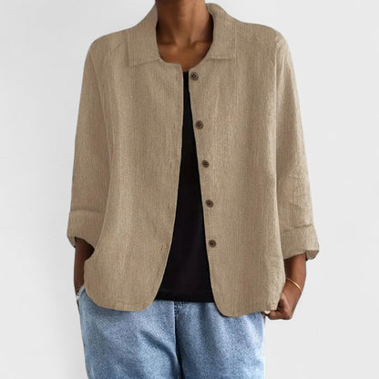 Dames Blouse Lange Mouw met Spreidkraag en Knoopsluiting