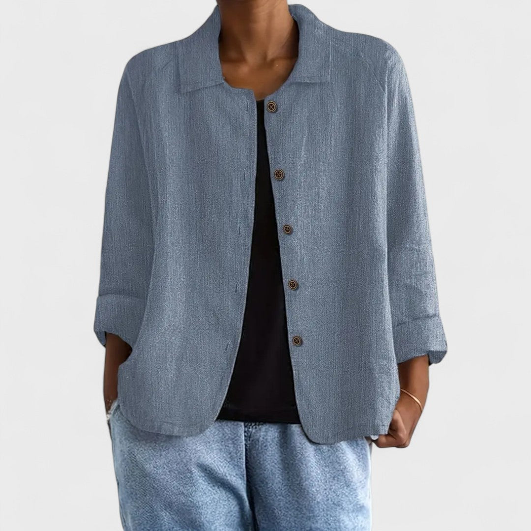 Dames Blouse Lange Mouw met Spreidkraag en Knoopsluiting