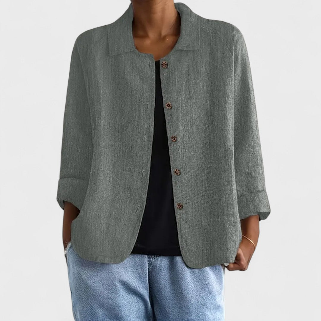 Dames Blouse Lange Mouw met Spreidkraag en Knoopsluiting