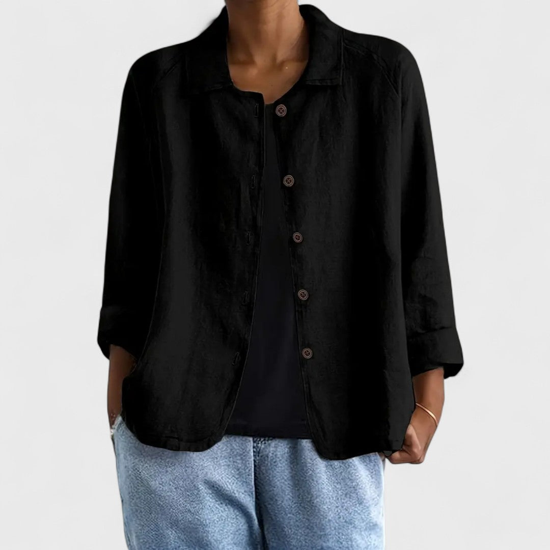 Dames Blouse Lange Mouw met Spreidkraag en Knoopsluiting