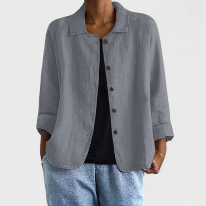 Dames Blouse Lange Mouw met Spreidkraag en Knoopsluiting