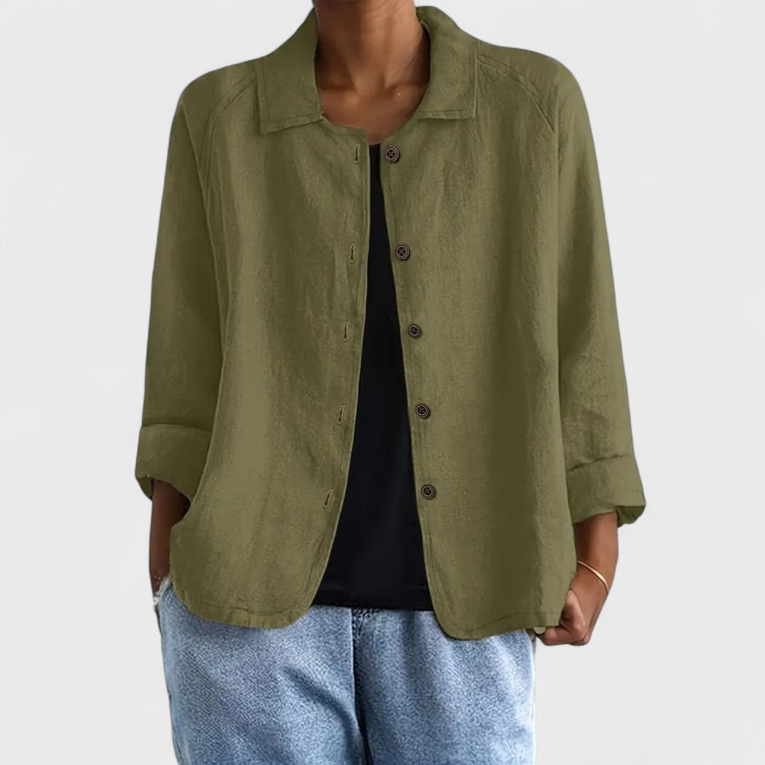 Dames Blouse Lange Mouw met Spreidkraag en Knoopsluiting
