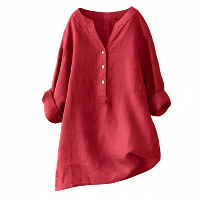 Dames Blouse Lange Mouw met V-hals en Asymmetrische Zoom
