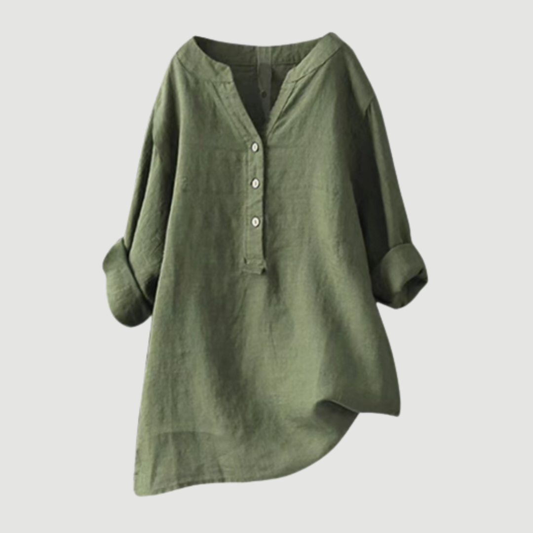 Dames Blouse Lange Mouw met V-hals en Asymmetrische Zoom