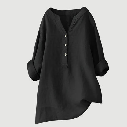 Dames Blouse Lange Mouw met V-hals en Asymmetrische Zoom