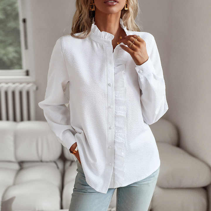 Dames Blouse Lange Mouwen met Elegante Kraag Wit