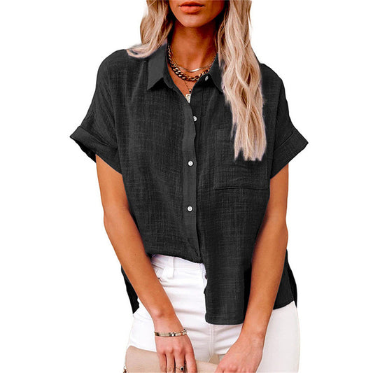 Dames Blouse Luchtig met Korte Mouwen Zwart