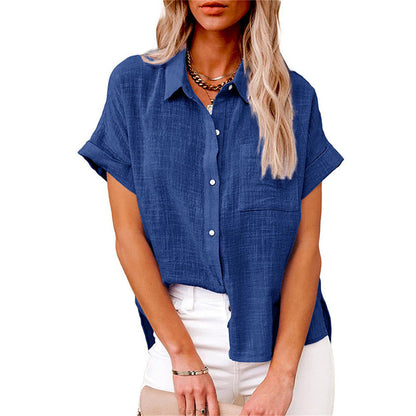Dames Blouse Luchtig met Korte Mouwen Donkerblauw