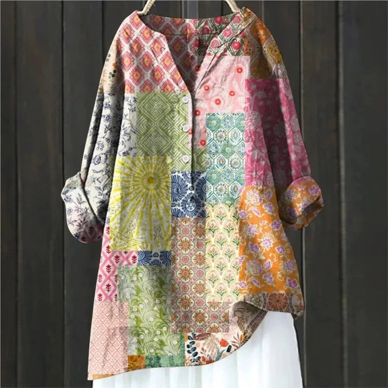 Dames Blouse met Bloemenprint en V-hals Roze