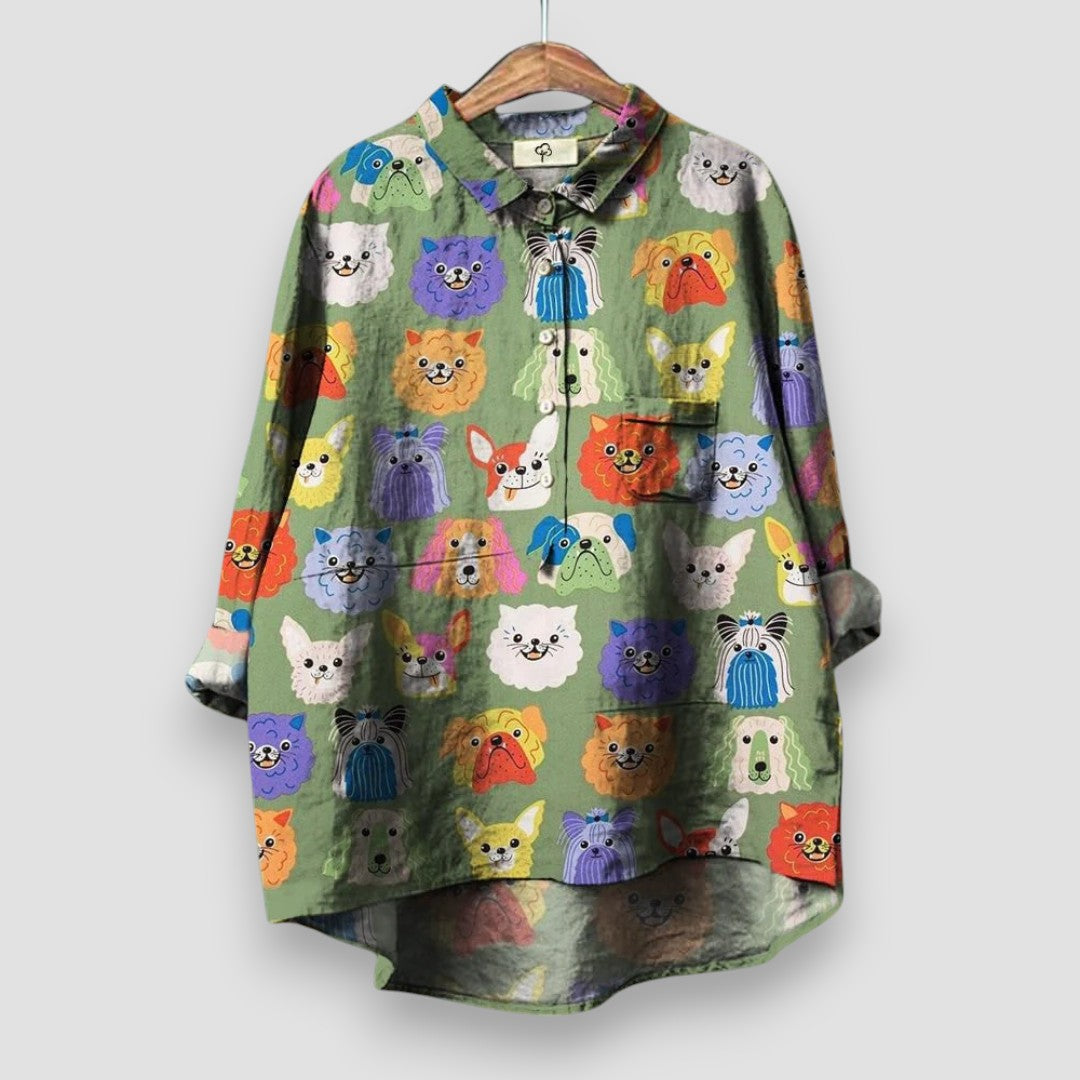 Dames Blouse met Dierenprint en Ontspannen Pasvorm Groen