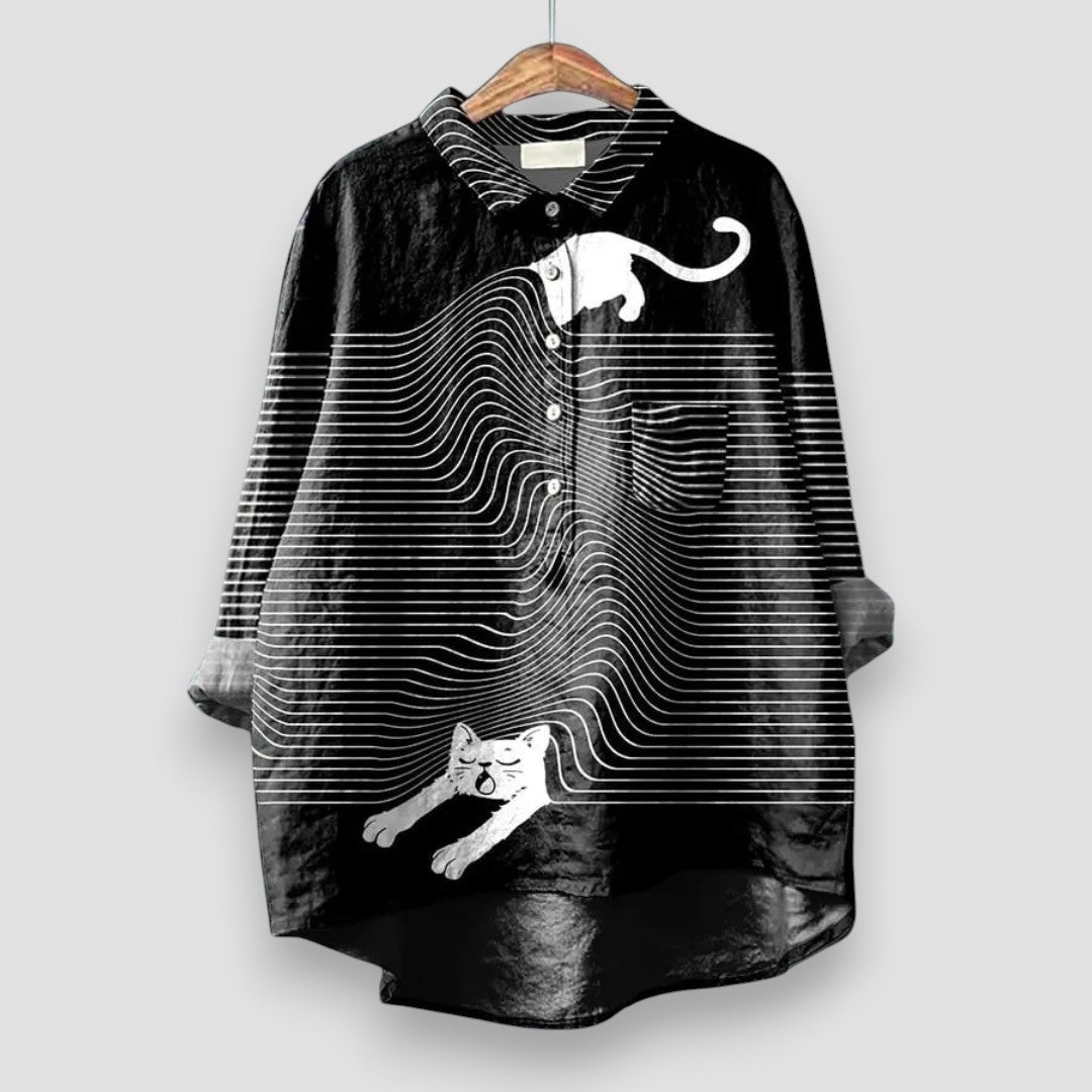 Dames Blouse met Dierenprint en Ontspannen Pasvorm Zwart