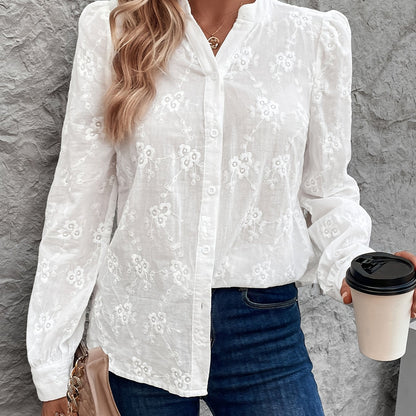 Dames Blouse met Kanten en Lange Mouwen Wit Wit