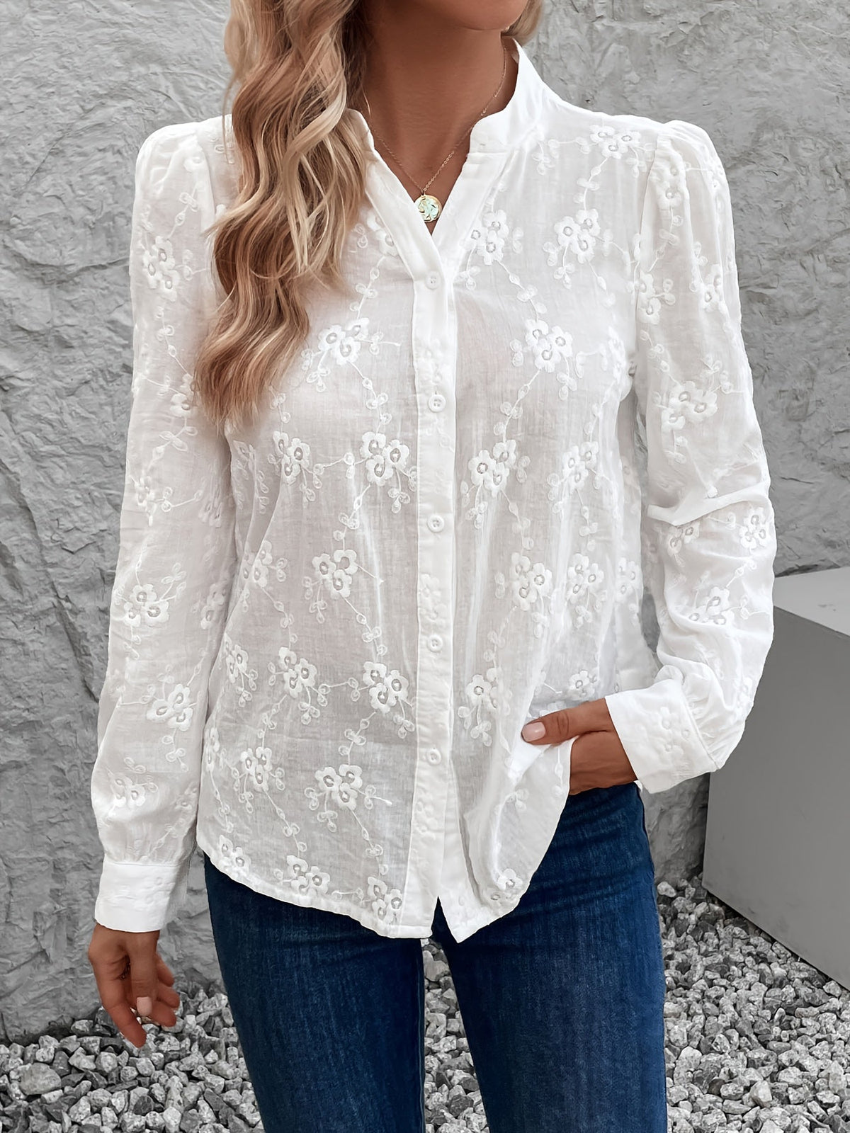 Dames Blouse met Kanten en Lange Mouwen Wit