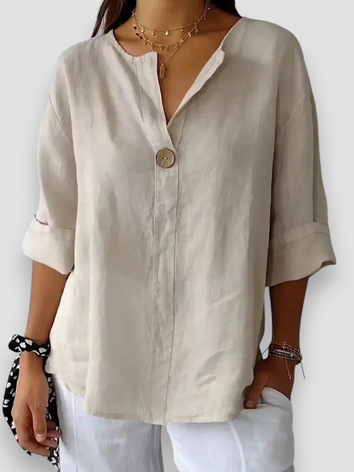 Dames Blouse met Knoop in Casual Design Beige