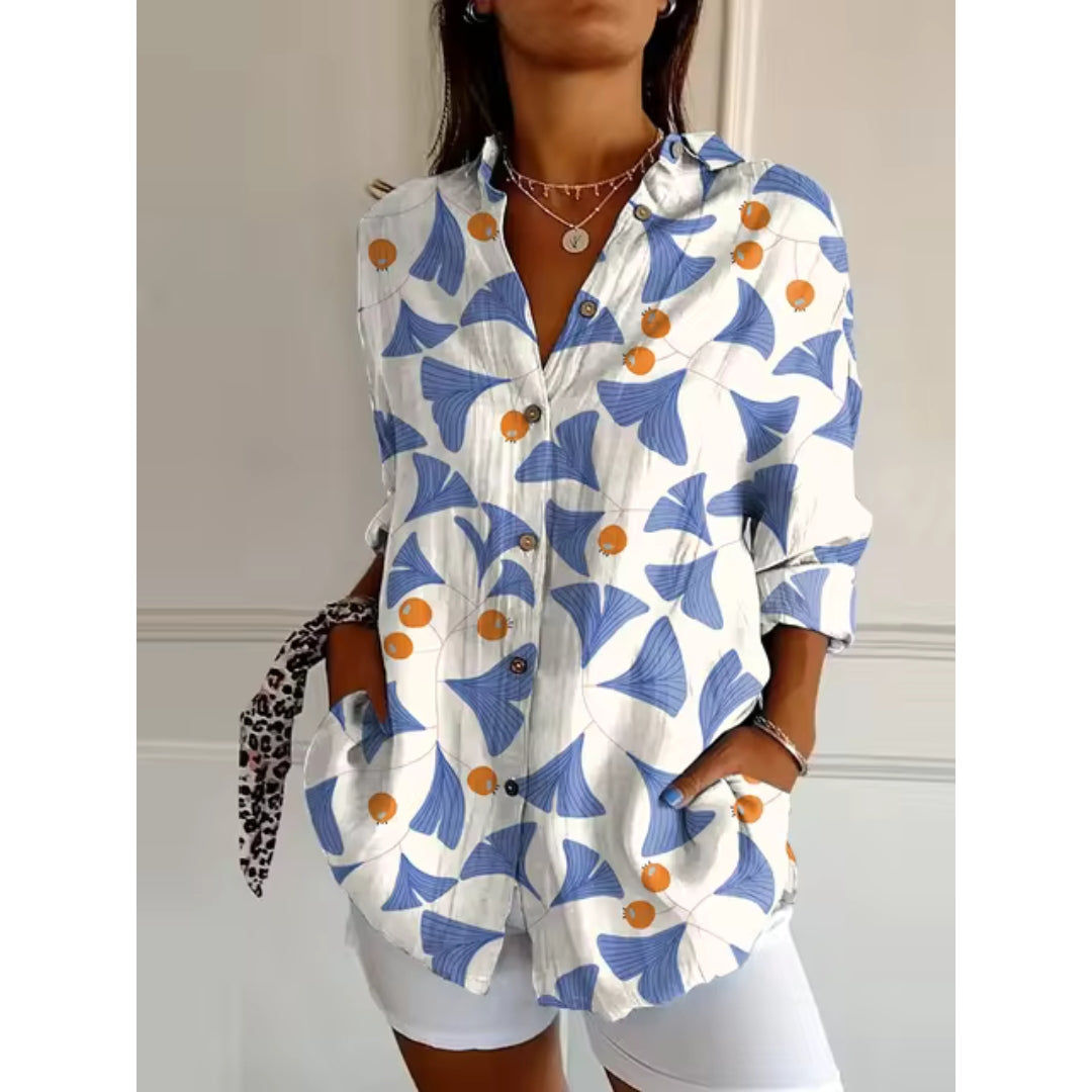Dames Blouse met Lange Mouwen en Bloemenprint Wit