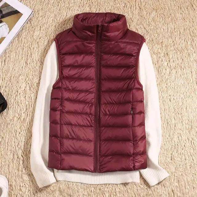 Dames Bodywarmer met Kraag en Slank Design Wijnrood