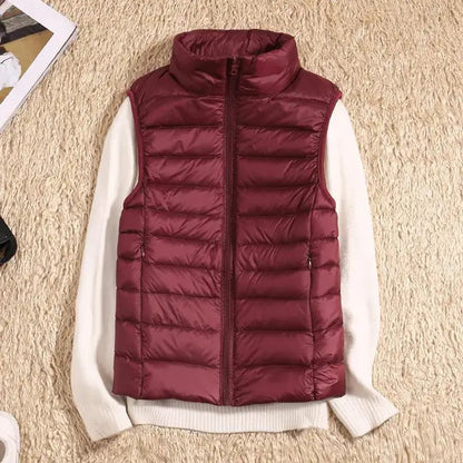 Dames Bodywarmer met Kraag en Slank Design Wijnrood