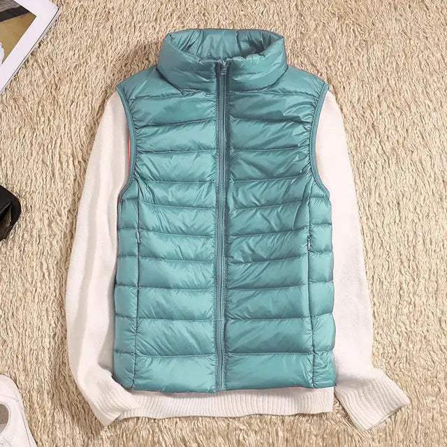 Dames Bodywarmer met Kraag en Slank Design Lichtblauw