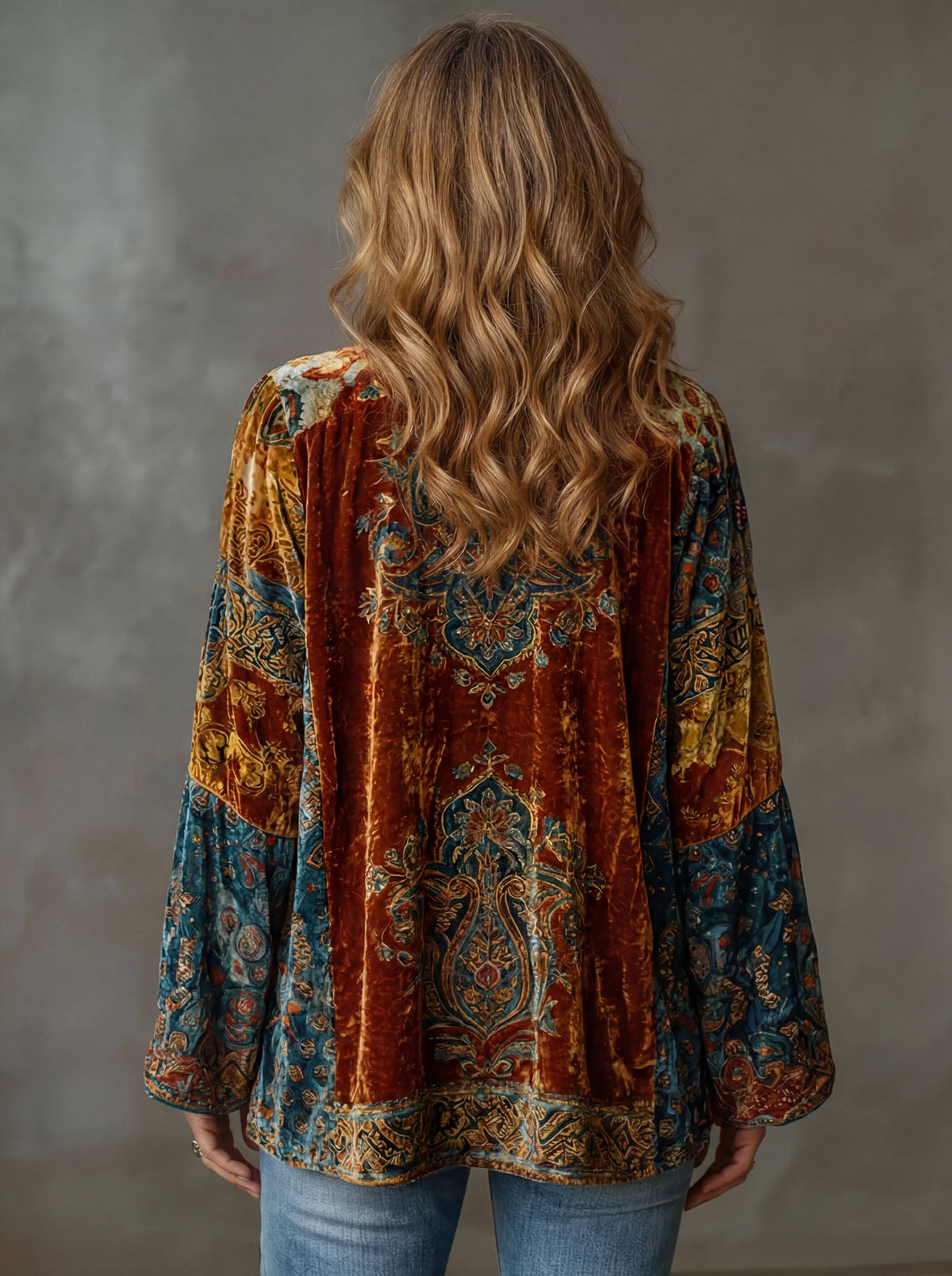 Dames Boho Kimono Cardigan met Paisley Patchwork en Wijde Mouwen