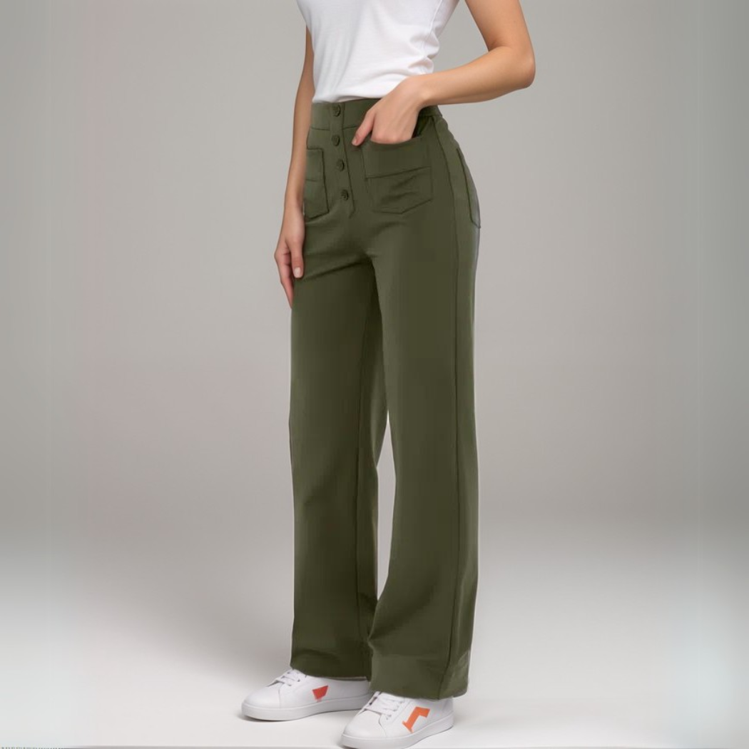 Dames Broek Hoge Taille Donkergroen
