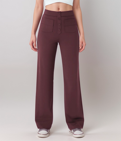 Dames Broek Hoge Taille Bordeauxrood