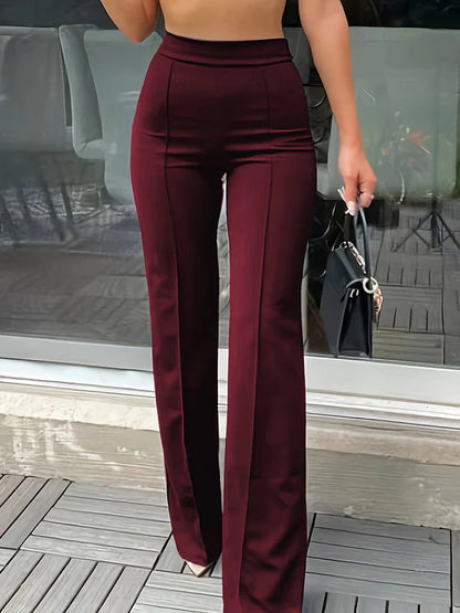 Dames Broek met Hoge Taille en Wijde Pijpen Bordeaux