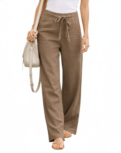 Dames Broek Wide Leg met Elastische Taille en Strikkoord