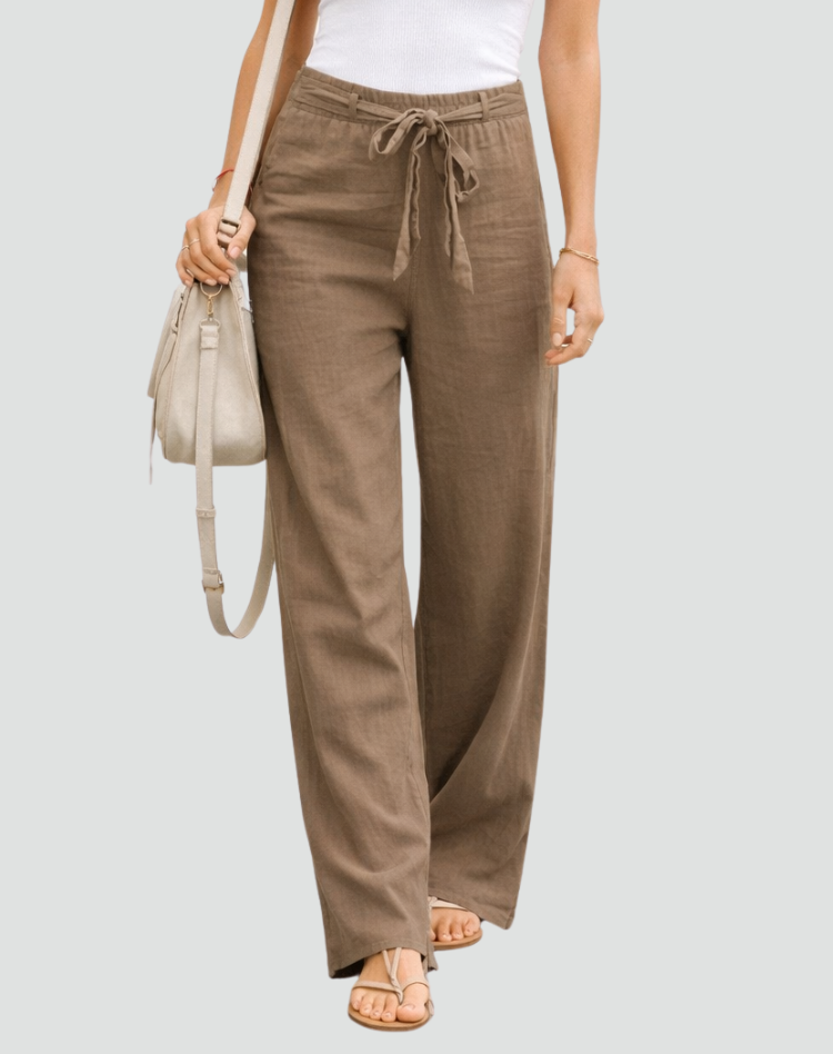 Dames Broek Wide Leg met Elastische Taille en Strikkoord