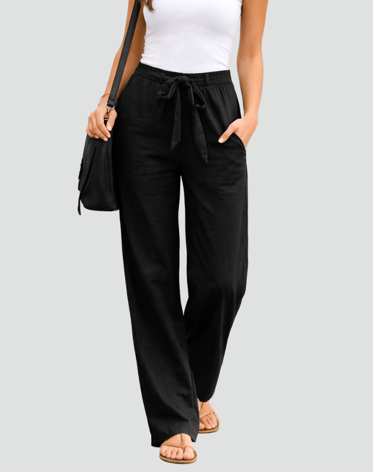 Dames Broek Wide Leg met Elastische Taille en Strikkoord