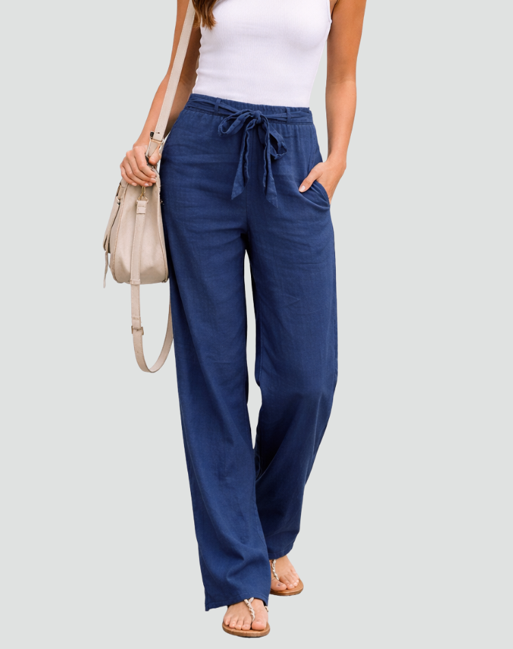 Dames Broek Wide Leg met Elastische Taille en Strikkoord