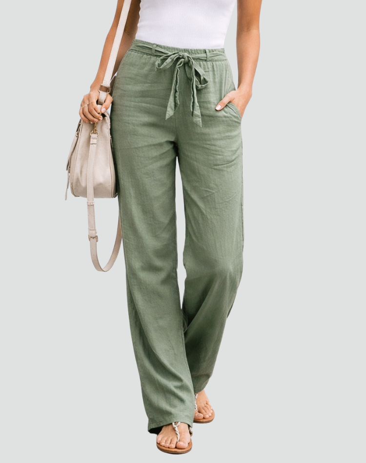 Dames Broek Wide Leg met Elastische Taille en Strikkoord